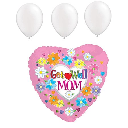 Get Well Balloons, 17 inch GET WELL MOM, Pearl White Latex Set -  LOONBALLOON, LOON-LAB-214572-C-U